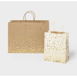 Spritz Gift Bags Brown Gold Foil Specks Set Of 2 All Occasions Recycled NWT